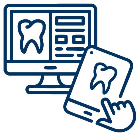 CDCP-illustration-1 Digital dental care icon showing tooth design on computer and tablet for CDCP services in Brampton